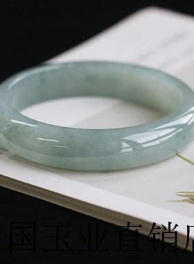 高端翡翠色玉手镯浅绿色飘花玉镯子冰糯种祖母绿镯子缅甸女油青