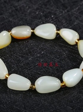 精品和田玉女款羊脂白玉籽料原石红沁皮随形精选玉石送礼单圈手串