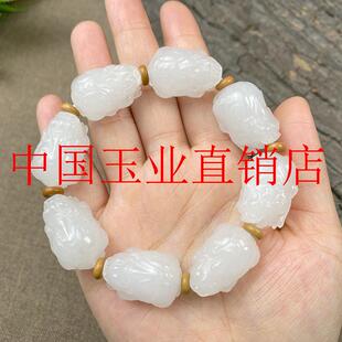 新疆和田玉籽料貔貅手串男女同款手饰品玉石单圈手链珠宝白玉瑞兽
