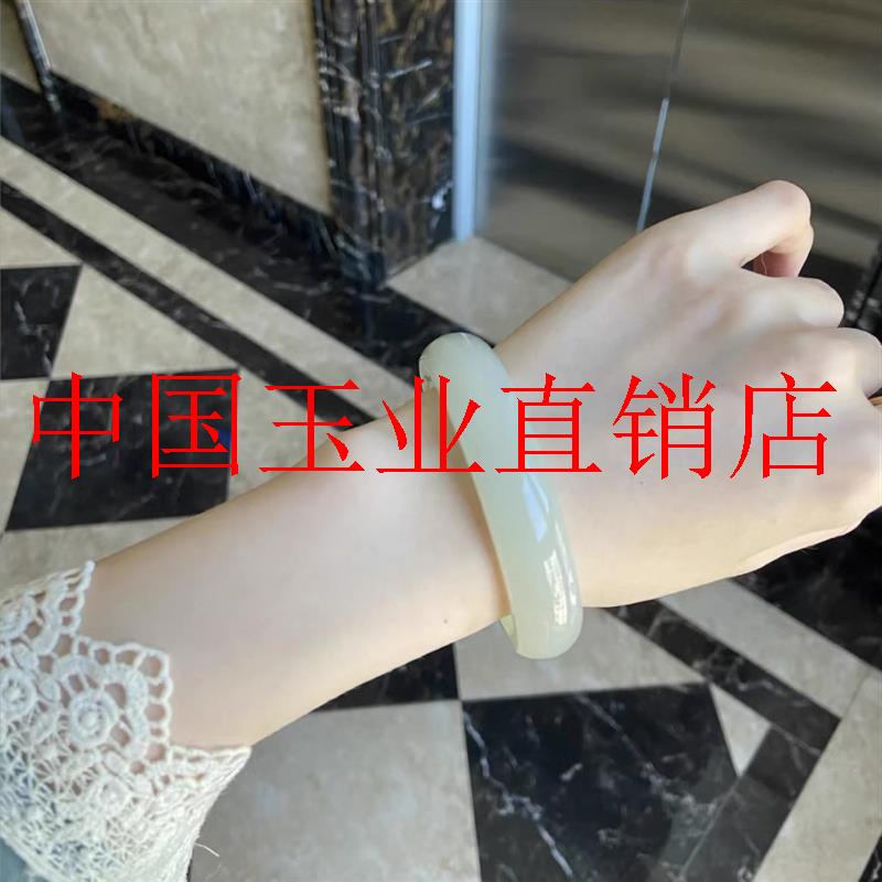 新疆和田玉手镯青海料晴水扁条羊脂玉冰种贵妃玉镯子高级感百搭款