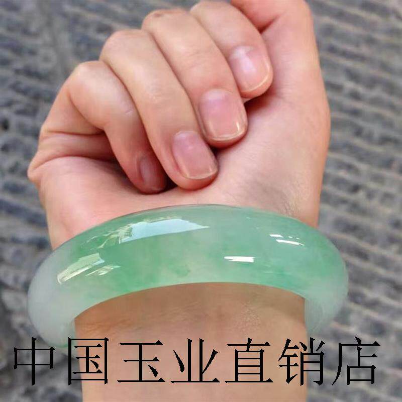 高端缅甸老坑翡翠色玉镯冰种飘花翡翠手镯A货女款玉手镯玉石镯子