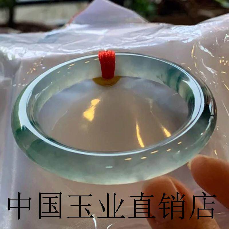 高端缅甸老坑翡翠色手镯冰种复古绿飘花圆条玉镯子蓝底正圈玉手镯