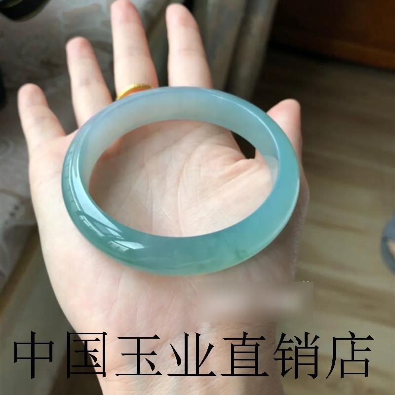 缅甸玉翡翠手镯老坑冰糯油青飘花玉手镯子翡翠珠宝玉器女精品手饰
