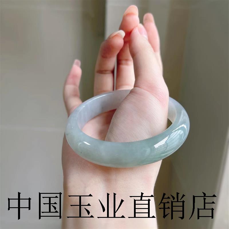 缅甸高端翡翠冰糯种油青飘花玉手镯正圈女款平安镯送闺蜜女友礼物