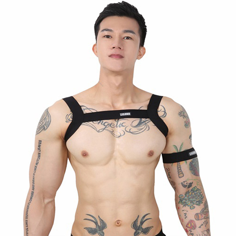 性感男士塑身弹力细肩带内衣胸带运动松紧带肌肉个性镂空背带