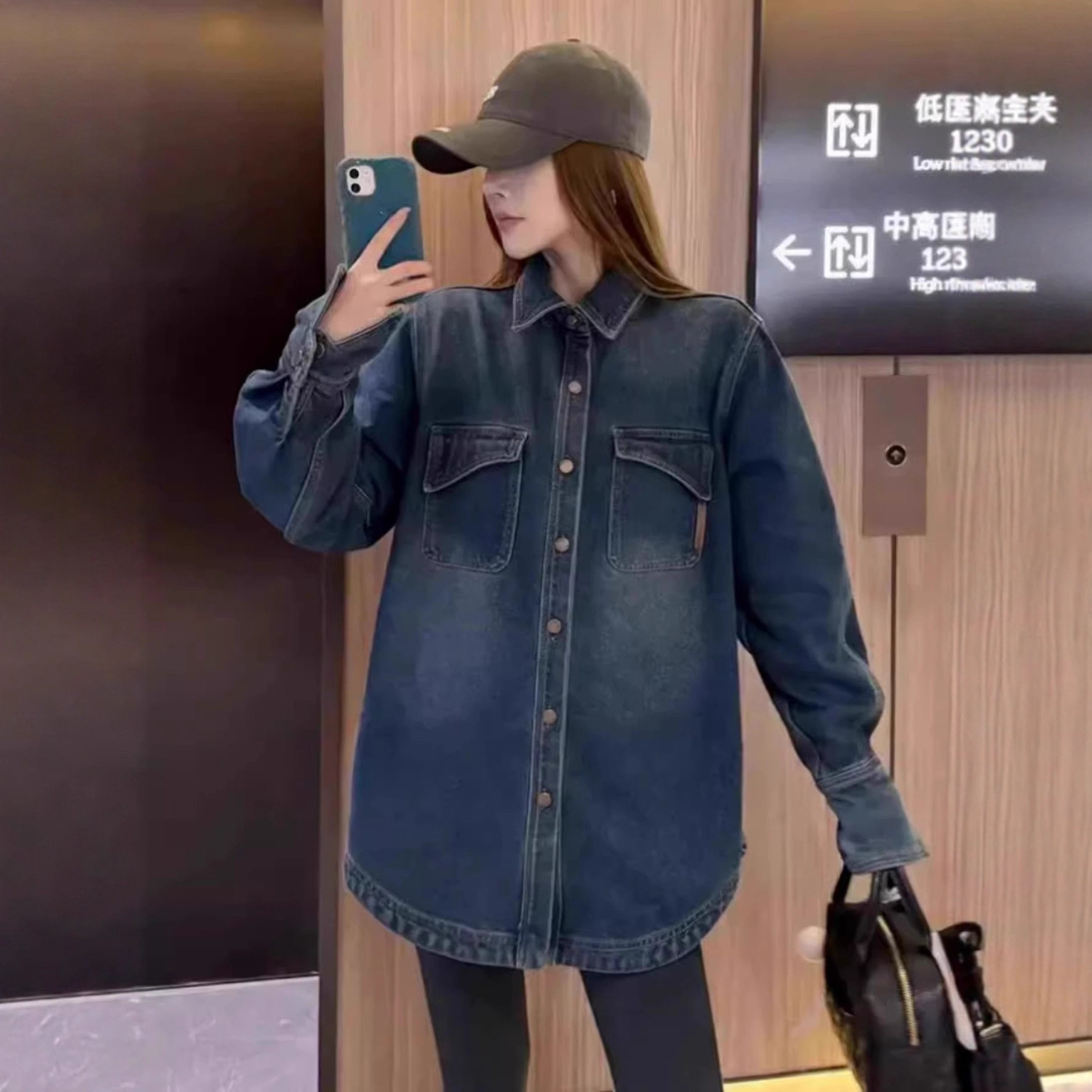 复古港风加绒牛仔衬衫女长袖宽松高级感叠穿高级感女内搭衬衣外套