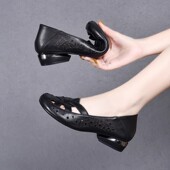 女2026年春季 镂空单鞋 软底女士妈妈鞋 圆头凉鞋 平底跳舞鞋 0130w