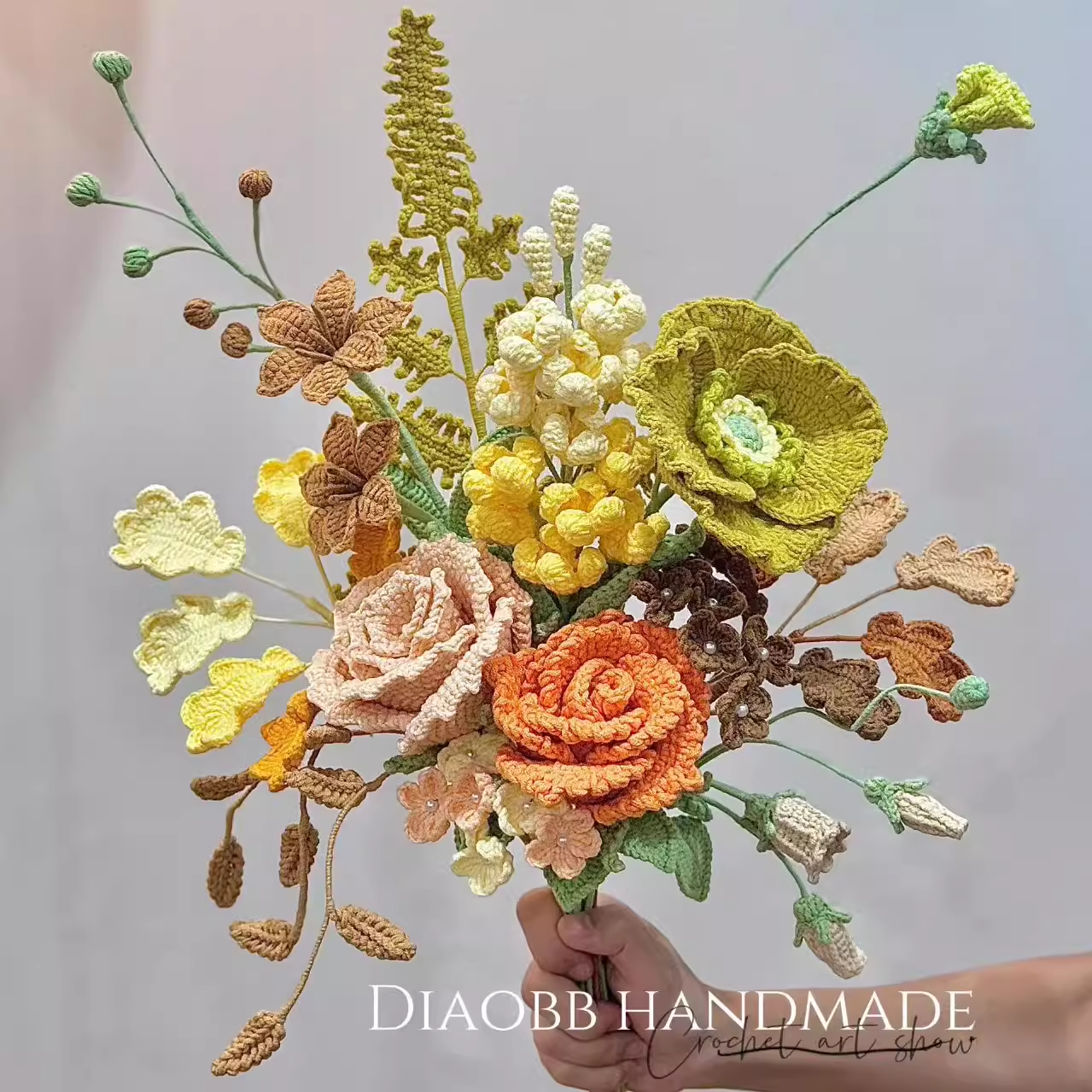 复古秋冬手工diy编织毛线手捧花玫瑰混搭花束材料包送朋友礼物花