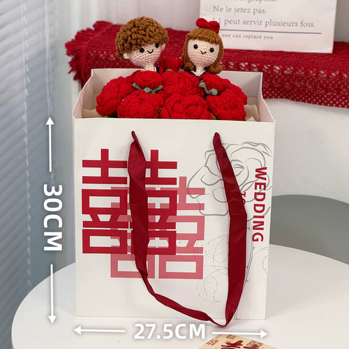 结婚订婚礼物送新娘手工编织玫瑰手捧花喜庆材料包送新人闺蜜朋友