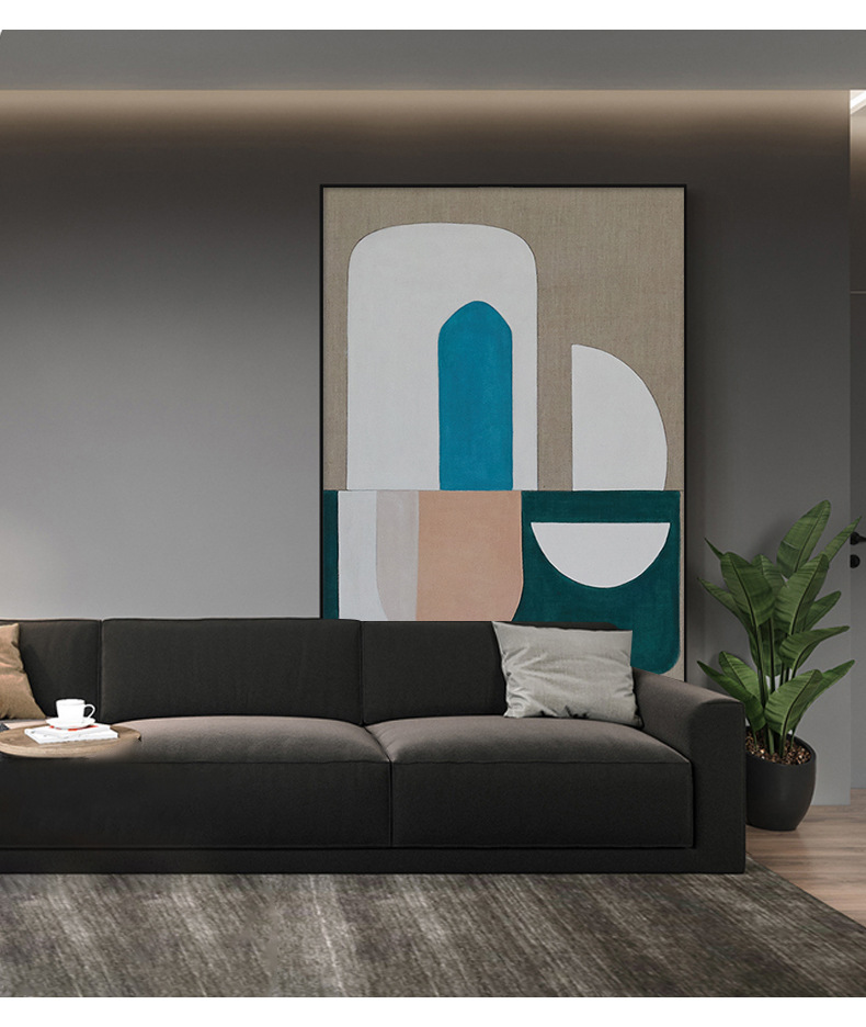 现代简约北欧侘寂风格抽象几何色块复古装饰画大幅落地画玄关挂画图片