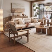 侘寂风实木沙发酒店民宿大堂原木风会所贵宾接待休息区会客沙发