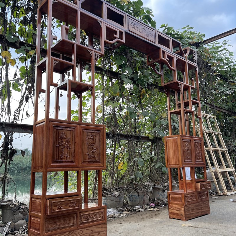 定做实木新中式月亮门拱门隔v断实木客厅仿古月洞门榆木门厅博古