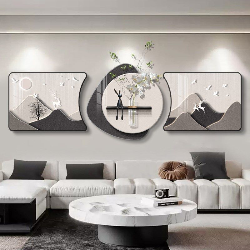 背有靠山客厅装饰画现代简约沙发背景墙挂画高级感水培绿植三联画,家居饰品,现代装饰画,淘宝优惠券,粉丝福利购,淘宝优惠卷