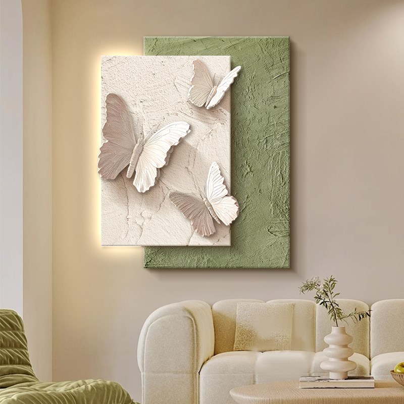 奶油风立体浮雕客厅装饰画蝴蝶沙发背景墙壁画Q肌理感高端玄关挂图片