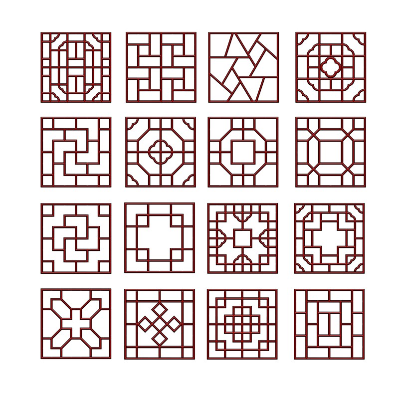 实木花格镂空中式吊顶背q景装饰 格栅木雕定制 窗棂花窗正方形木