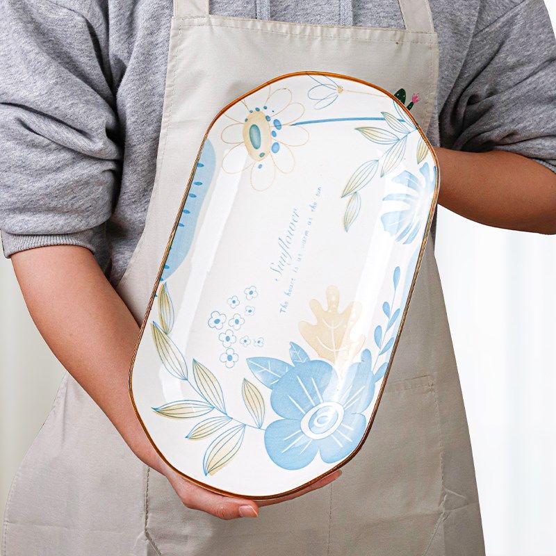 鱼盘家用蒸鱼盘子长方形餐具2022新款陶瓷创意鱼盘高级感装鱼餐盘,餐饮具,盘,淘宝优惠券,粉丝福利购,淘宝优惠卷