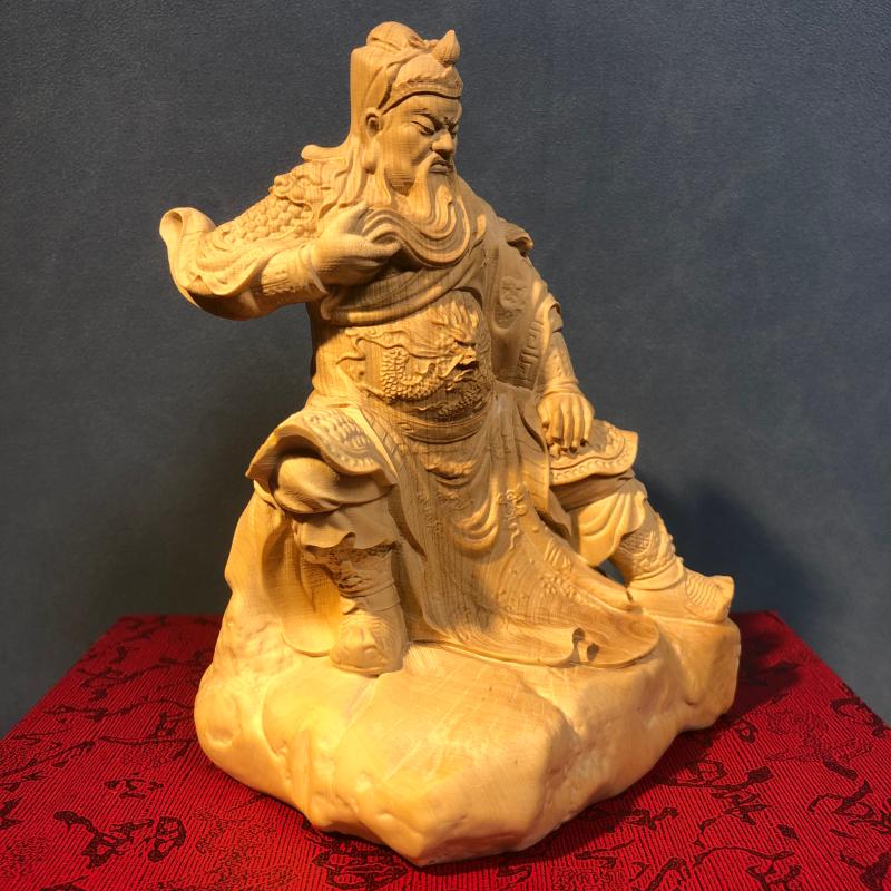 崖柏黄杨木雕霸气关公关二爷镇宅武E财神实木家居客厅车载装饰摆