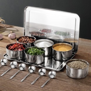 商用不锈钢调料盒套装调味罐厨房超大款八格六格食堂酒店带盖料盒