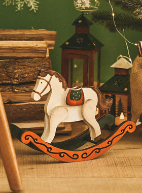 木质做旧小木马儿童玩具摆件圣诞节桌面橱窗场景布置装饰拍照道具