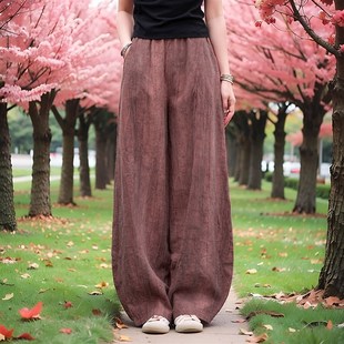 棉麻灯笼裤女扎染做旧个性休闲裤 2024春秋新款宽松直筒苎麻裤子