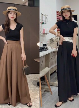 【超模腿】法式设计感裙裤小个子阔腿裤女高腰显瘦长裤 240802