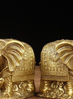 铜大象摆件纯黄铜一对吸水象铜象工艺品家居客厅装饰开业礼品摆设