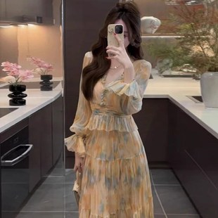 高级感轻奢V领碎花长袖 有里布法式 衬衫 时尚 D0671 套装 两件套