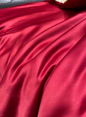 夏季纯色冰丝床单单件大红色床u罩刺绣被单2J30x250结婚睡单三件