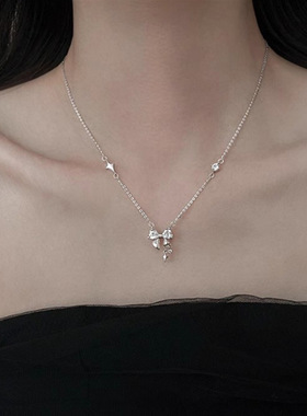 新款足银s925蝴蝶结银项链女轻奢小众设计高级感锁骨链送女友