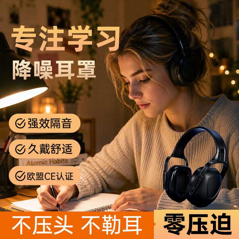 隔音耳罩学习专用飞机降噪音头戴式耳塞超强静音睡觉睡眠耳套女款