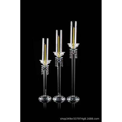 欧式五头水晶烛台 玻璃婚庆烛台家居 样板间装饰拆卸水晶蜡烛台