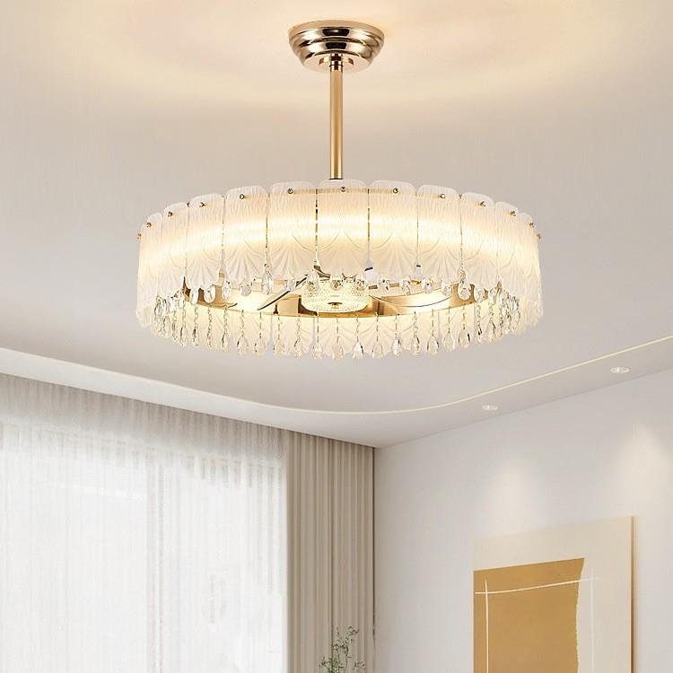 羽毛灯轻奢客厅风扇吊灯法式餐厅卧室玻璃电扇创意个性高级吊扇灯