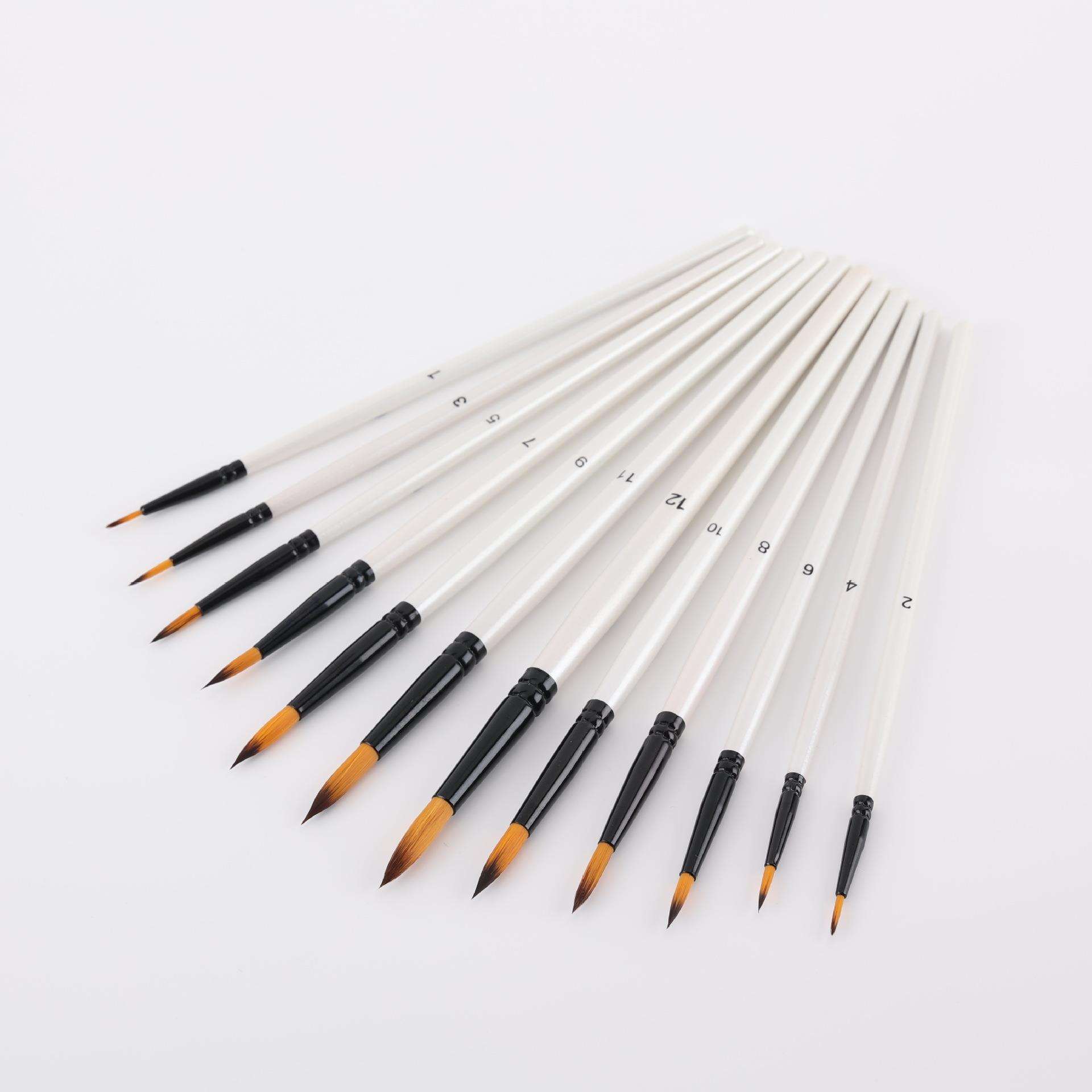 跨境水粉水彩画笔12支套装尼龙毛笔刷数字油画笔丙烯颜料美术专用