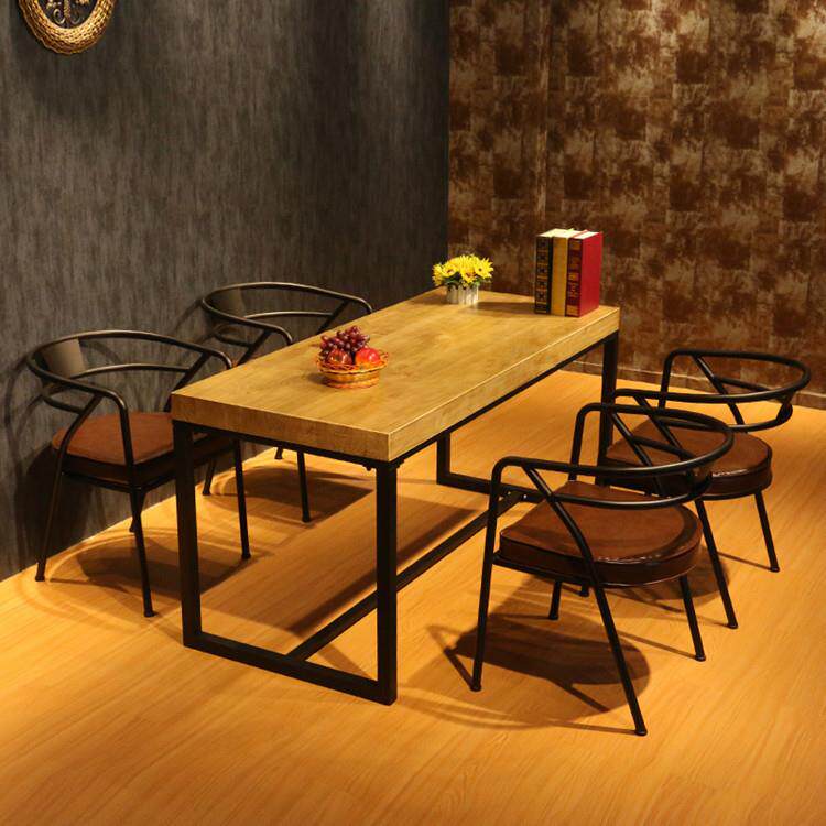 家用实木客厅四六人餐桌 美式铁艺餐厅酒店饭店餐桌椅五件套