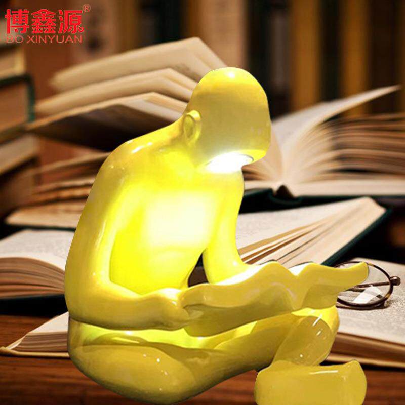 树脂看书雕塑人物摆件 酒店读书馆现代装饰品创意书童工艺品