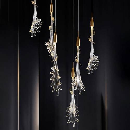 北欧楼梯玻璃吊灯设计师轻奢别墅复式楼客厅酒店餐厅卧室床头吊灯