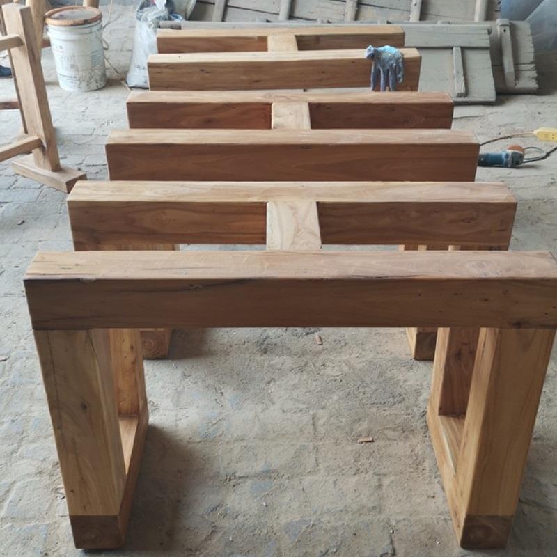 桌腿实木老榆木桌架茶台脚大板台支架方形原木承重好配套桌子脚架