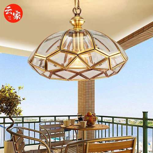 美式全铜乡村小吊灯简约玻璃餐厅灯阳台灯过道走廊玄关灯具挂件