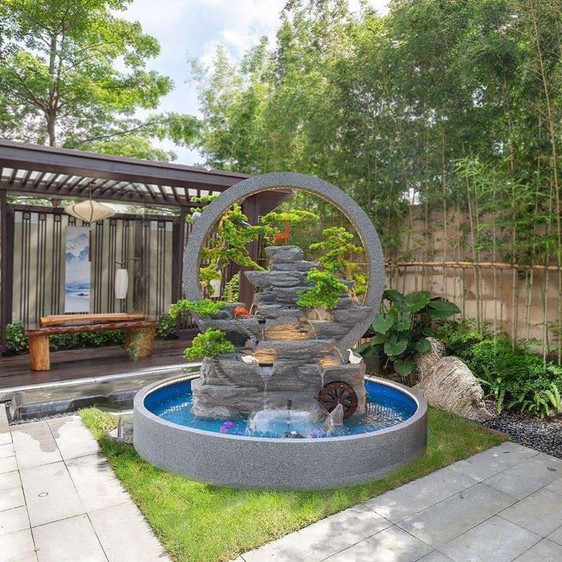 山水假山落地流水喷泉风水轮客厅加湿器玄关装饰屏风摆件阳台景观