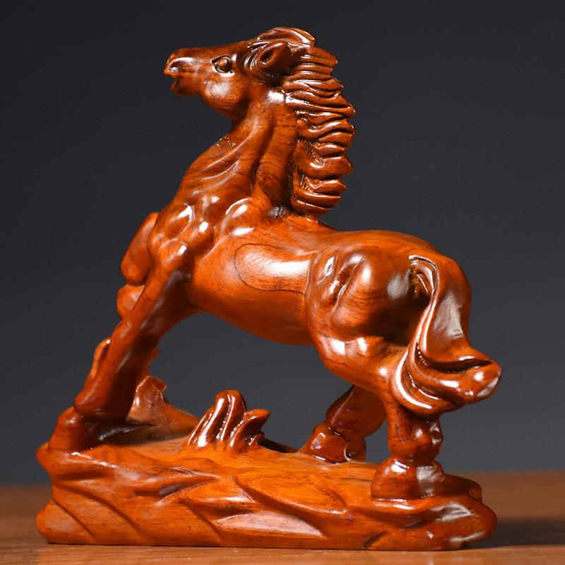 花梨木雕马摆件实木办公室桌面生肖马到成功装饰品木头仿古工艺品