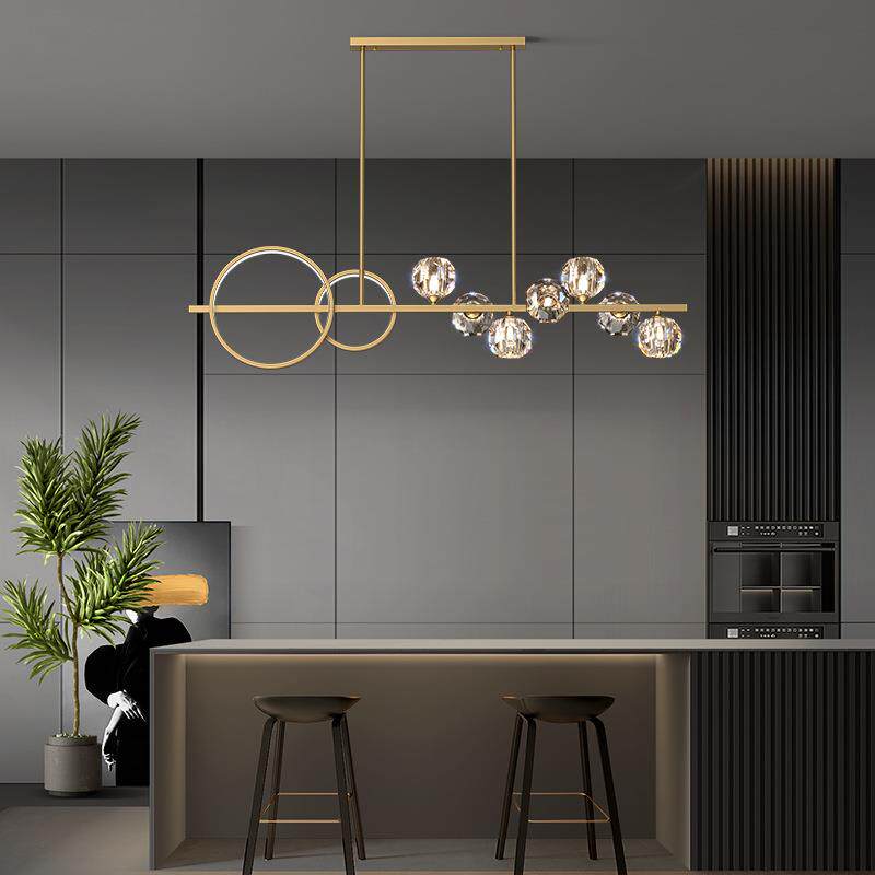 后现代全铜餐厅吊灯客厅轻奢简约水晶灯高档大气长条饭厅吧台灯具