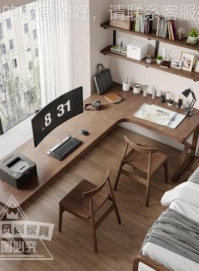 北欧实木转角脑桌双字人角51897落电桌书l型简约家用儿童拐角办公