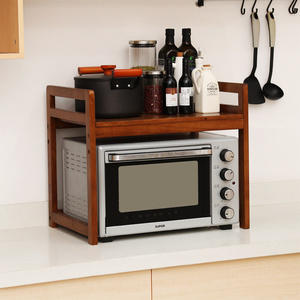 全实木厨房置物架微波炉烤箱专用架子台面二层放置电饭煲家用支架