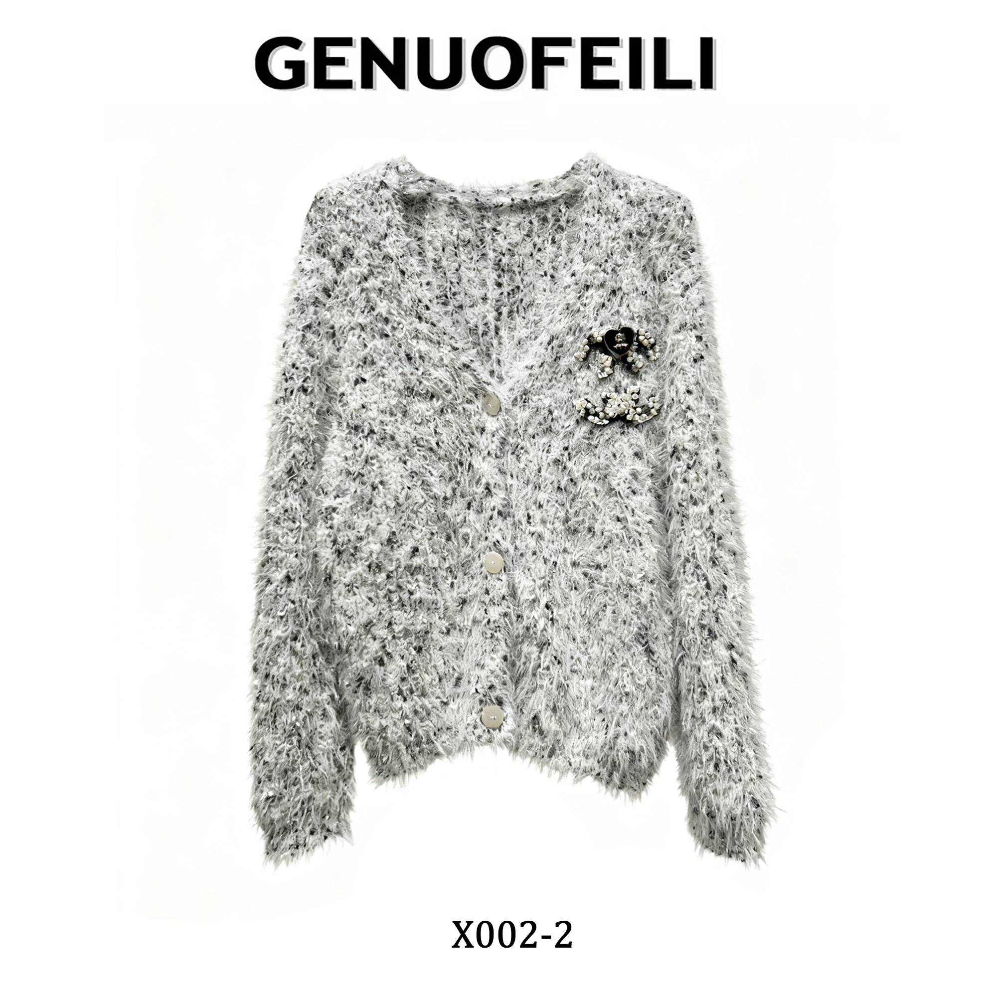 秋冬年轻时尚软糯V领开衫精致钉珠毛衫 X002-2