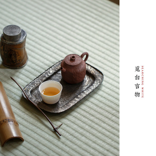 椭式纯锡制干泡盘手打壶承锤纹台