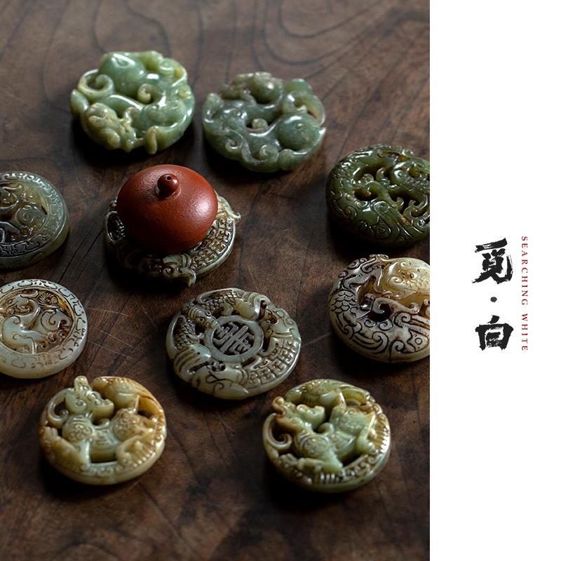 觅白言物古玉盖置茶宠摆件天然玉