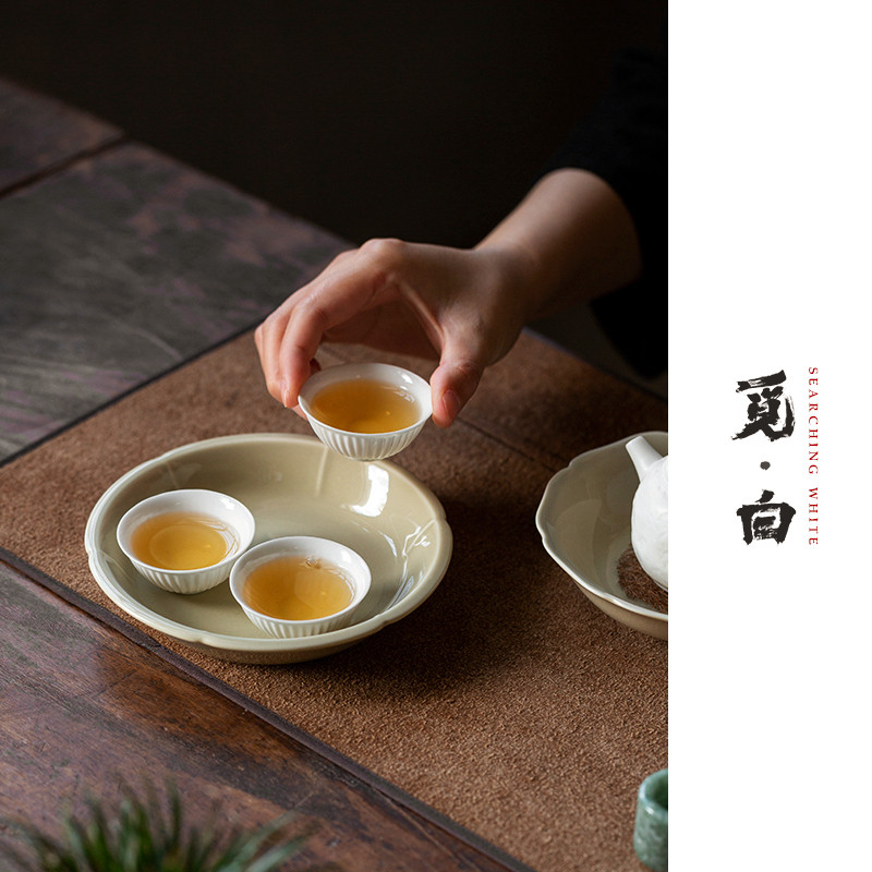 觅白草木灰壶承陶瓷干泡台茶盘潮州工夫茶器简约储水养壶托垫花口,餐饮具,茶盘,淘宝优惠券,粉丝福利购,淘宝优惠卷