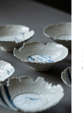 觅白粉引壶承手绘朴拙干泡盘纯手工小钵文人粗陶侘寂风柴烧残破白