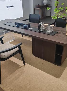 实木茶桌椅组办NLH板公室家合用客厅意式复古功夫茶台泡茶烧一体