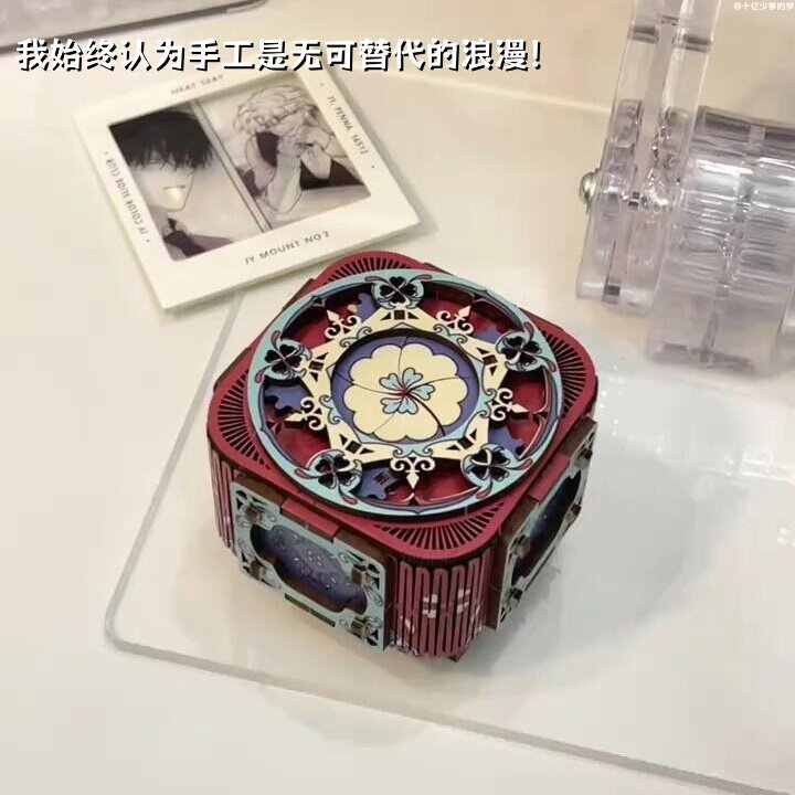 带灯手工拼装DIY八音盒木制机关戒指盒送女友生日礼物旋转项链盒